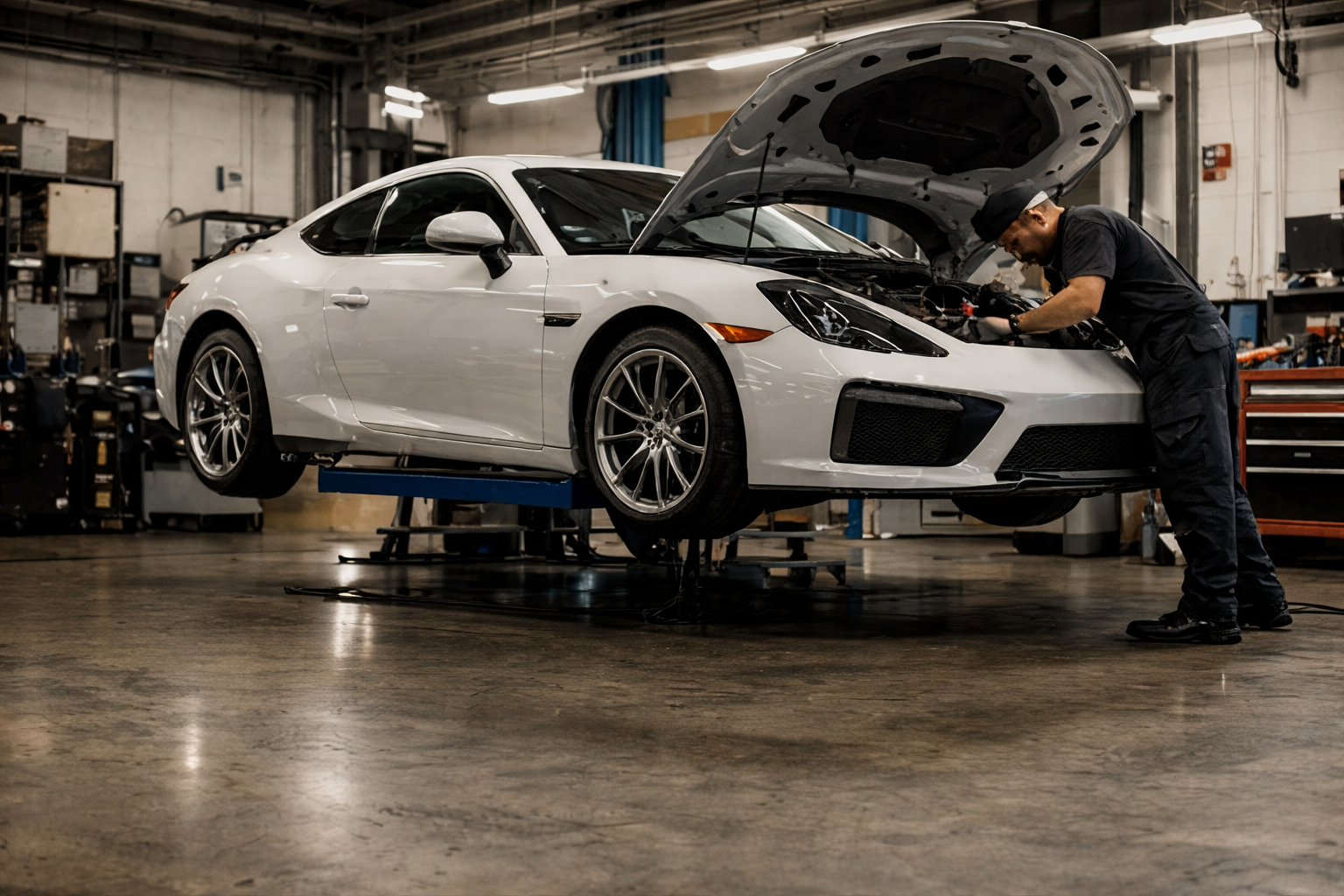 Auto sportiva in officina professionale